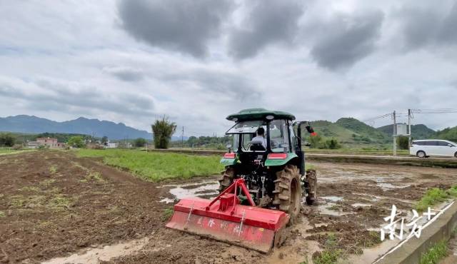 農(nóng)機員正在耕地。